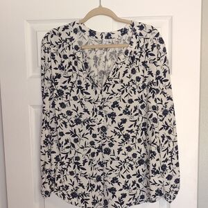 Old Navy Blue Long Sleeve Notched Collar Blouse